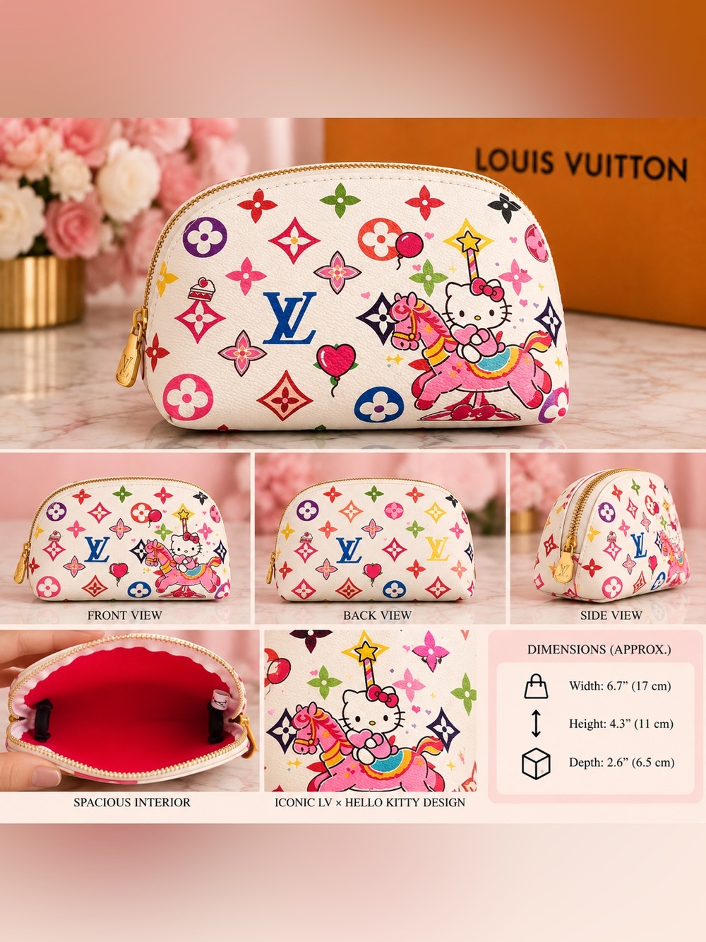 Hello Kitty Women’s Small Cosmetic Pouch - Red Interior
